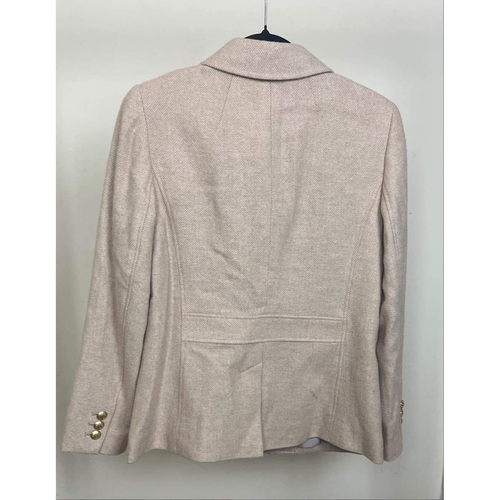 Talbots Womens Tan Herringbone Wool Blend Blazer Gold Button Jacket Size 8 - Picture 4 of 10